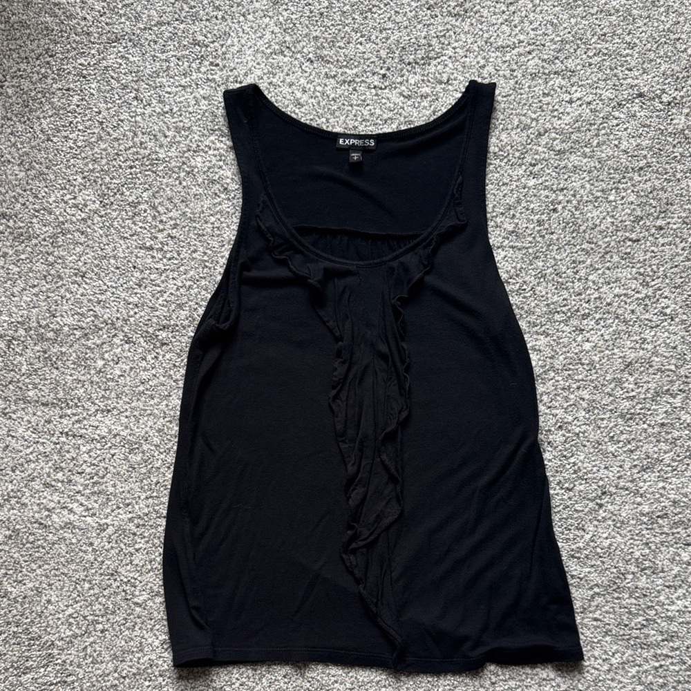Express Black Ruffle Detail Tank Top